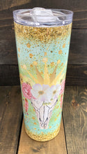Load image into Gallery viewer, Floral Cow Skull 20 oz Duo Lid Skinny Tumbler - Willowisp Apothecary 