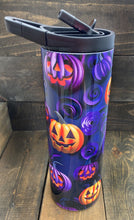 Load image into Gallery viewer, Halloween Jack-o-Lantern 20 oz Duo Lid Skinny Tumbler - Willowisp Apothecary 
